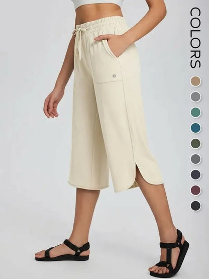 Brankson™ 👖 Women's Wide Leg Yoga Capris with Pockets, Quick-Dry & UPF 50+