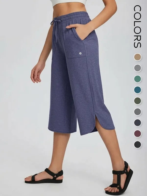 Brankson™ 👖 Women's Wide Leg Yoga Capris with Pockets, Quick-Dry & UPF 50+