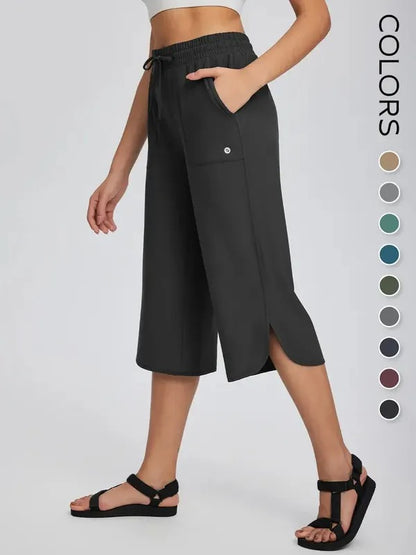 Brankson™ 👖 Women's Wide Leg Yoga Capris with Pockets, Quick-Dry & UPF 50+