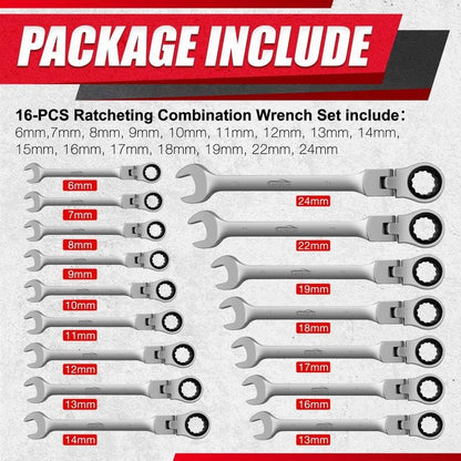 Brankson™ 16PCS Flex-Head Ratcheting Wrench Set
