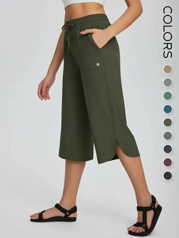 Brankson™ 👖 Women's Wide Leg Yoga Capris with Pockets, Quick-Dry & UPF 50+