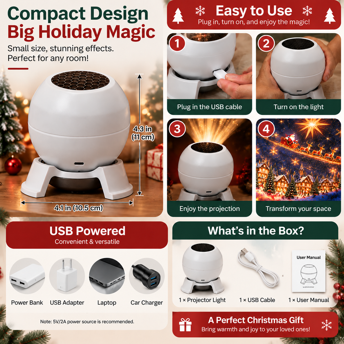 Magical Christmas Projection Night Light