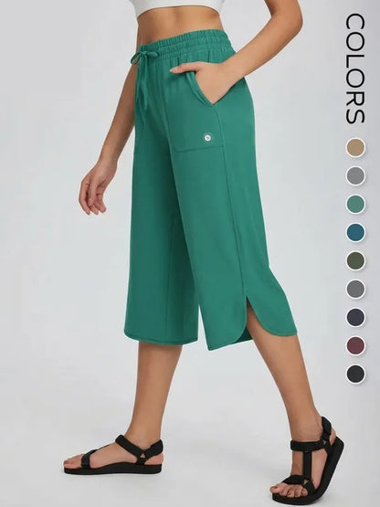 Brankson™ 👖 Women's Wide Leg Yoga Capris with Pockets, Quick-Dry & UPF 50+